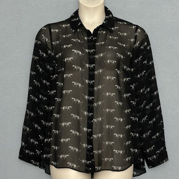 Lane Bryant Women Top Plus 14 Black Sheer Cheetah Leopard Classic Retro Office - Picture 15 of 15